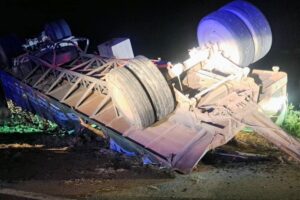 Volcó un camión con ganado tras una maniobra evasiva en la ruta 147: el conductor resultó ileso 