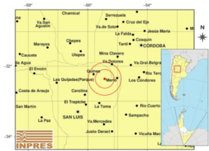Se registró un temblor de 2.9 de magnitud entre Quines y Merlo
