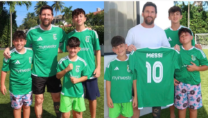 Messi mostró la camiseta del club del que es dueño y revolucionó las redes junto a sus hijos
