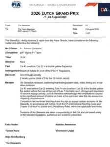 La FIA rompió el silencio tras la polémica sanción a Franco Colapinto y condenó los ataques a los comisarios