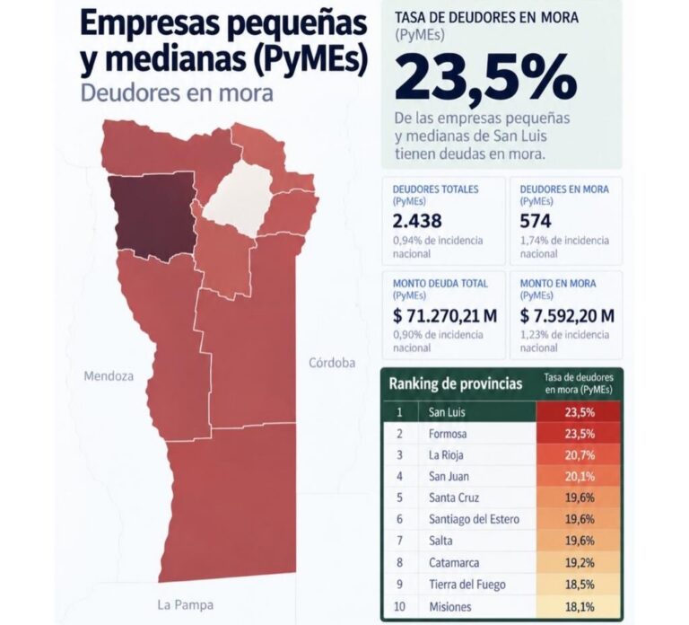 San Luis tiene la mayor mora del país entre las PyMEs: alcanza al 23,5%