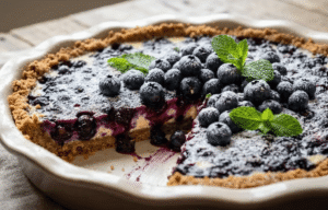 Tarta exprés de avena, queso y arándanos, una delicia que se prepara sin amasar
